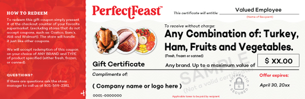 Turkey, Ham, Fruits and Vegetables gift certificate