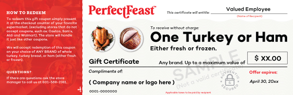 Turkey or Ham gift certificate